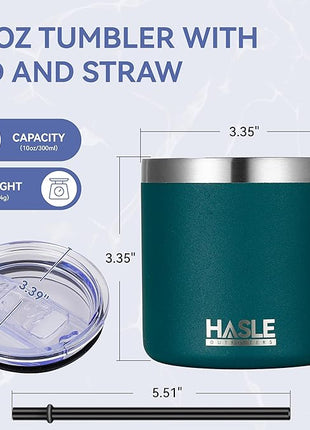 HASLE OUTFITTERS 10oz Insulated Tumblers with Lid and Straw,Stainless Steel Tumbler Travel Coffee Mug,Double Wall Reusable Tumbler Cup for Iced and Hot Drinks(Dark Green,6 Pack)