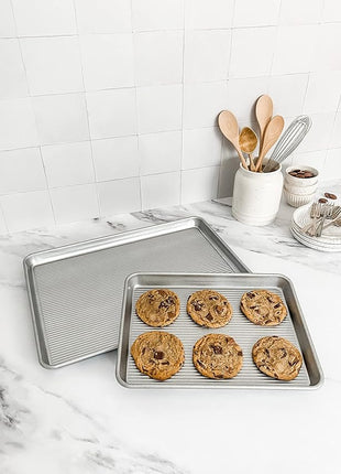 USA Pan Nonstick Half Sheet Pan and Quarter Sheet Pan, Set of 2, Aluminized Steel