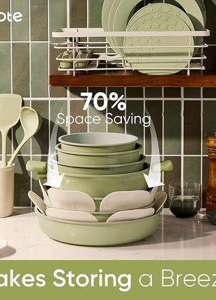 CAROTE 27pcs Ceramic Cookware Set Nonstick, Pots and Pans Set Non stick, Non Toxic Cookware, Dishwasher/Oven Safe, RV/Camping Cookware Set, Pan and Pot with Kitchen Utensils, Green