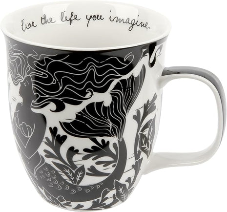 Karma Gifts 16 oz Black and White Boho Mug Mermaid - Cute Coffee and Tea Mug - Ceramic Coffee Mugs for Women and Men