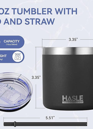 HASLE OUTFITTERS 10oz Insulated Tumblers with Lid and Straw,Stainless Steel Tumbler Travel Coffee Mug,Double Wall Reusable Tumbler Cup for Iced and Hot Drinks(Black,1 Pack