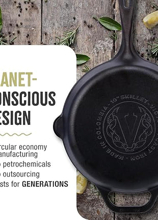 Victoria 10-Inch Cast Iron Skillet, Pre-Seasoned Cast-Iron Frying Pan with Long Handle, Made in Colombia