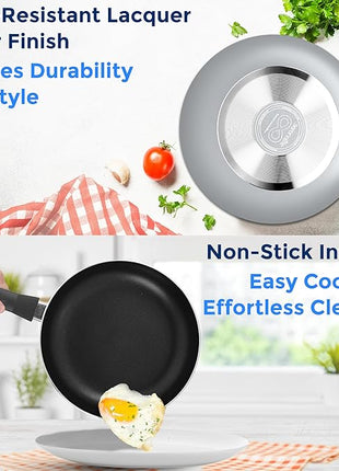 SereneLife Kitchenware Pots & Pans Basic Kitchen Cookware, Black Non-Stick Coating Inside, Heat Resistang Lacquer (11 Piece set), One Size, Gray