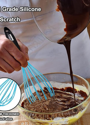 Anaeat Silicone Balloon Whisk, Perfect for Non-Stick Cookware, Milk and Egg Beater Blender, Heat Resistant Kitchen Whisks for Whisking, Cooking, Baking, Beating, Frothing & Stirring (Blue)