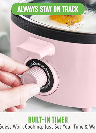GreenLife 3-in-1 Breakfast Maker Station, Healthy Ceramic Nonstick Dual Griddles for Eggs Meat Sausage Bacon Pancakes and Breakfast Sandwiches, 2 Slice Toast Drawer, Easy-to-use Timer, Pink