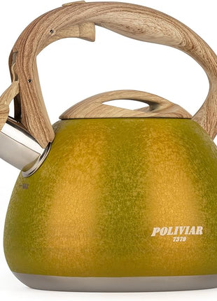 POLIVIAR Tea Kettle, 2.7 Quart Stovetop Tea Kettle, Audible Whistling Teapot with Crackle Finish, Food Grade Stainless Steel for Anti-Rust, Anti Hot Handle, Suitable for All Heat Sources (JX2023-LRY)