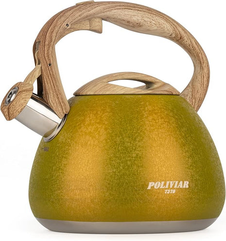 POLIVIAR Tea Kettle, 2.7 Quart Stovetop Tea Kettle, Audible Whistling Teapot with Crackle Finish, Food Grade Stainless Steel for Anti-Rust, Anti Hot Handle, Suitable for All Heat Sources (JX2023-LRY)