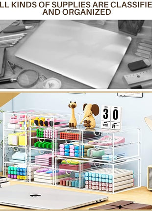 Makeup Organizer Storage With 16 Drawers, 4 Pcs Desktop Office Supplies, Desk Organizers, Clear Accessories, Dustproof Storage Drawer and for Make Up, Jewelry, Pen, Stationary