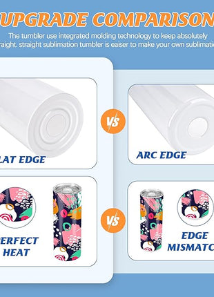 Joyclub Sublimation Tumblers 20 oz 10 Pack Flat Bottom Sublimation Blanks Bulk Stainless Steel Insulated Skinny Straight Cups with Lid and Straw, Gift Box