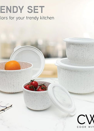 COOK WITH COLOR Prep Bowls with Lids- Wide and Deep Nesting Plastic Small Mixing Bowl Set with Lids, 8 Piece Set - Deep Bowls, Speckled White