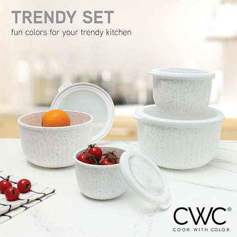 COOK WITH COLOR Prep Bowls with Lids- Wide and Deep Nesting Plastic Small Mixing Bowl Set with Lids, 8 Piece Set - Deep Bowls, Speckled White