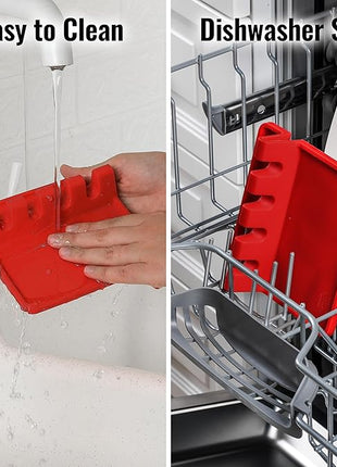 Zulay Kitchen Silicone Utensil Rest with Drip Pad for Multiple Utensils - BPA-Free, Heat-Resistant Spoon Rest & Spoon Holder for Stove Top - Kitchen Utensil Holder for Ladles & Tongs - Red