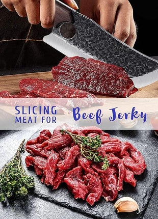 Hand Forged Meat Cleaver Knife Fathers Butcher Knives for Meat Cutting Full Tang Chef Knife with Belt Sheath and Gift Box High Carbon Steel for Kitchen or Camping, Gift for Dad