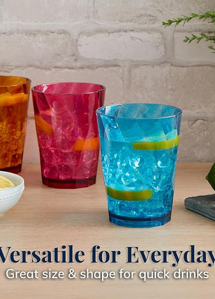 US Acrylic Optix Plastic Reusable Drinking Glasses (Set of 8) 14oz Rocks Cups in Jewel Tone Colors | BPA-Free Tumblers, Made in USA | Top-Rack Dishwasher Safe