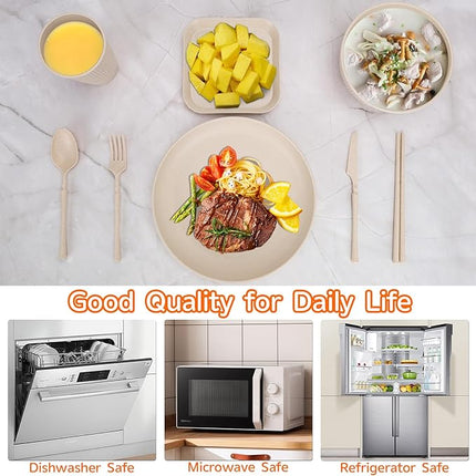 48 Pcs Dinnerware Sets, Unbreakable Plates and Bowls Sets, Reusable Dinnerware Sets for 4 People, Travel Camping Picnic Home Party Cutlery Set, Dishwasher Microwave Safe Dishes