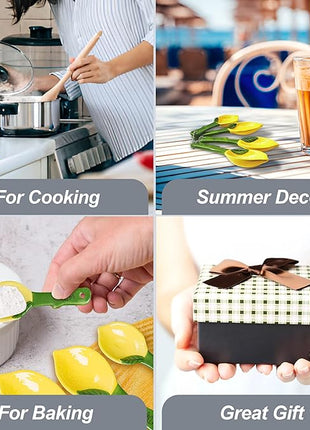 Lemon Ceramic Spoons Set: Lemon Shaped Measuring Spoons: 1 Tablespoon, 1 Teaspoon, 1/2 Teaspoon and 1/4 Teaspoon