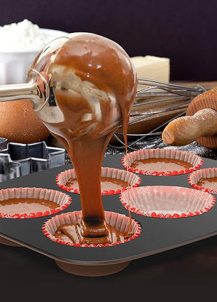 NutriChef 8-Piece Nonstick Stackable Bakeware Set - PFOA, PFOS, PTFE Free Baking Tray Set w/Non-Stick Coating, 450°F Oven Safe, Round Cake, Loaf, Muffin, Wide/Square Pans, Cookie Sheet (Brown)