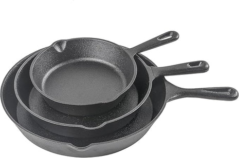 Commercial CHEF 3-Piece Cast Iron Skillet Set – 8 inch, 10 inch, and 12 inch - Pre-seasoned Cast Iron Cookware