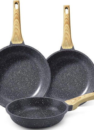 GiPP Non Stick Frying Pan Set - 8" 9.5" 11" Granite Nonstick Skillets, Non Toxic, Omelette Pan with Stay Cool Handle, Induction Compatible, PFAS/PTFE/PFOA Free, Grey