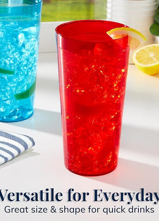 US Acrylic Café Plastic Reusable Tumblers (Set of 12) 32-ounce Iced-Tea Cups, Assorted | Value Set of Restaurant Style Drinking Glasses, Stackable, BPA-free, Made in the USA | Top-rack Dishwasher Safe