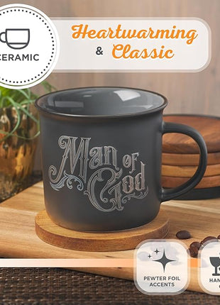 Christian Art Gifts Charcoal Gray Camp-Style Ceramic Coffee Mug – 13 oz. Lead and Cadmium-Free Non-Toxic Inspirational Scripture Coffee and Tea Mug for Men with Bible Verse: Man of God –1 Timothy 6:11