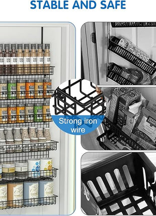 JKsmart 6-Tier Spice Rack Organizer with Door Hook, Wall Mounted & Over the Door Spice Racks for Kitchen Pantry Door Cabinet, Two Size, Large Capacity, Black