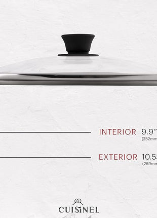 Cuisinel Cast Iron Grill Pan + Glass Lid + Silicone Handle Cover + Pan Scraper - 10.5"-inch Pre-Seasoned Square Skillet - Stovetop, Induction Safe - Indoor/Outdoor Use - for Grilling, Frying, Sautéing