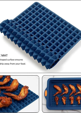 To encounter 8 in 1 Silicone Baking Set - 6 Cake Molds - 2 Silicone Baking Mat, Nonstick Cookie Sheet, Cake Muffin Bread Pan with Grips and Metal Reinforced Frame More Strength, Navy Blue