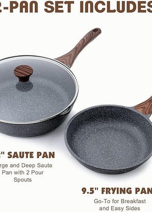 SENSARTE Nonstick Frying Pan Skillets, Swiss Granite Coating Omelette Pans, Healthy Cookware, Free of Intentionally Added PFOA (9.5 Inch Frying Pan and 5QT Saute Pan)
