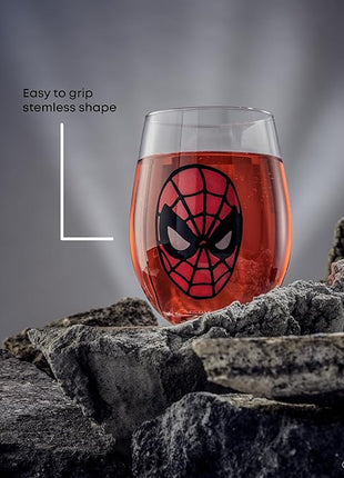 JoyJolt Marvel Heroes Stemless Drinking Glasses, 19oz Superhero Cups ft Hulk Captain America Spiderman and Iron Man, Avengers Glassware Set of 4, Marvel Gifts for Men and Women