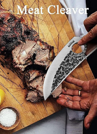 Huusk Viking Knives, Japanese Style Meat Cleaver Knives, Forged Boning Knife with Sheath, High Carbon Steel Chef Knives for Kitchen, Camping or BBQ Thanksgiving Christmas Gifts