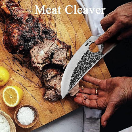 Huusk Viking Knives, Japanese Style Meat Cleaver Knives, Forged Boning Knife with Sheath, High Carbon Steel Chef Knives for Kitchen, Camping or BBQ Thanksgiving Christmas Gifts
