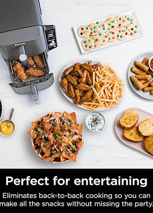 Ninja Air Fryer, 10QT DoubleStack XL 2-Basket, Compact Design, Cooks 5lb Whole Chicken, Feeds Up to 8 People, 6-in-1 Air Fryer, Roast, Bake & More, Easy to Clean, Dishwasher Safe Parts, Grey, SL401