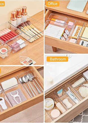 SMARTAKE 22-Piece Drawer Organizer with Non-Slip Silicone Pads, 5-Size Clear Desk Drawer Organizer Trays Storage Tray for Makeup, Jewelries, Utensils in Bedroom Dresser, Office and Kitchen, Clear