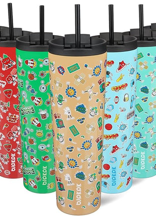 BJPKPK 34oz Skinny Tumbler With lid And Straw Stainless Steel Travel Coffee Mug Insulated Tumblers Cups,Spring Party Brown