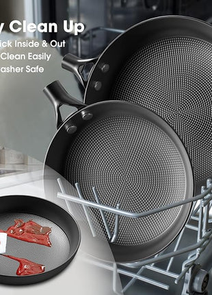 imarku Pot Set with Removeable Handle, 8inch & 12inch Honeycomb Nonstick Frying Pan Set, Dishwasher Safe, Oven Safe Fast Heating Pots and Pans Set, Induction Non Stick Frying Pans