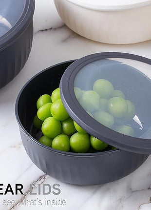 COOK WITH COLOR Prep Bowls with Lids- Wide and Deep Nesting Plastic Small Mixing Bowl Set with Lids, 12 Piece Set - Wide Bowls, Speckled Black