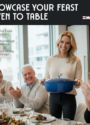 MUELLER HOME 5.5 Quart Enameled Cast Iron Oval Dutch Oven w Rooster Knob & Cotton Potholders, Heavy-Duty Cookware, Oven-Safe up to 500° F & Across All Cooktops, Gifts for Grandma & Women, Aqua Blue