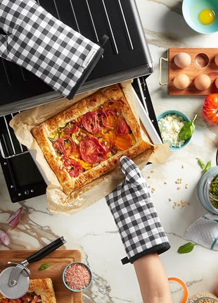 KITCHENAID Gingham Oven Mitt 2-Pack Set, Matte Black, 7"x13"