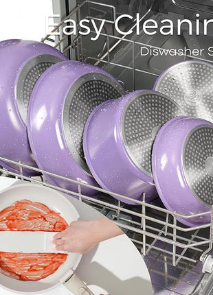 15Pcs Pots and Pans Set Non Stick, Cookware Sets with Detachable Handle, Nonstick RV Kitchen Cooking Tools Removable Handles, Oven Safe, Induction Fast, Stackable Induction Cookware, Purple