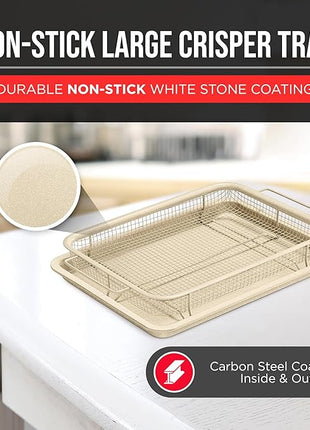 Bakken-Swiss Crisper Tray - 2-Piece Set – White Marble, Non-Stick Basket Design for Healthier Cooking in Regular Ovens - Achieve Perfectly Crispy Chips, Bacon and More