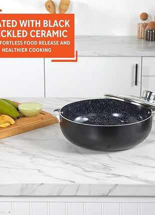 IMUSA 4.4Qt Bistro Ceramic Nonstick Caldero/Dutch Oven with Glass Lid, Black