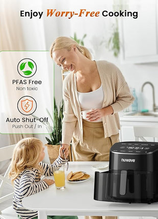 Nuwave Brio Plus Air Fryer 8 Qt, New & Improved, PFAS-FREE, 7 Digital One-Touch Cook Functions that AIR FRY, BAKE, ROAST, DEHYDRATE, TOAST, REHEAT, PREHEAT, 150 Presets, 50°F~400°F, 700/1500/1800W