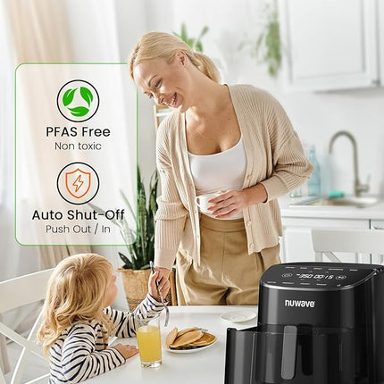 Nuwave Brio Plus Air Fryer 8 Qt, New & Improved, PFAS-FREE, 7 Digital One-Touch Cook Functions that AIR FRY, BAKE, ROAST, DEHYDRATE, TOAST, REHEAT, PREHEAT, 150 Presets, 50°F~400°F, 700/1500/1800W