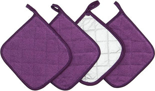 Cotton Pot Holders Cotton Made Machine Washable Heat Resistant Everyday Kitchen Basic Terry Pot Holder, Hot Pads, Trivet for Cooking and Baking Set of 4 (Eggplant)