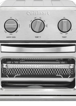 Cuisinart Compact Air Fryer Toaster Oven, Stainless Steel Fryer with 6-in-1 Functions, Adjustable Temperature, Includes Oven Rack, Baking Pan and Air Fry Basket, TOA-26
