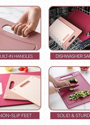 COOK WITH COLOR Non-Slip Cutting Board Set – Kitchen Essentials with Easy Grip Handle for Meat, Veggies, and Fruits, 3 Cutting Boards, Rose
