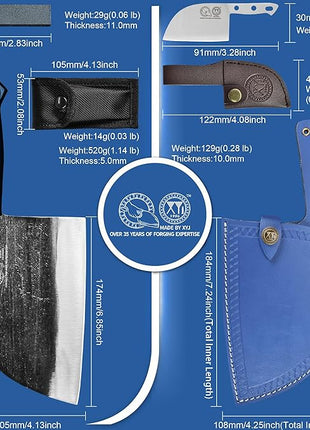 XYJ Antique Forged Butcher Knives, Serbian-Style Chef's Knife with Sheath, Heavy-Duty Meat Cleaver for Kitchen & Outdoor Use, Full Tang Construction