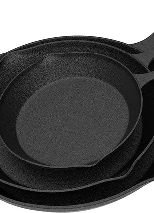 Frying Pans - Set of 3 Pre-Seasoned Cast Iron Skillets with 10-Inch, 8-Inch, and 6-Inch Sizes - Nonstick Camping Cookware by Home-Complete (Black)
