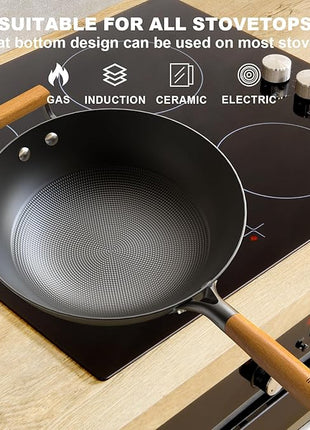 imarku NonStick Wok Pan, 12.5 inch Woks & Stir-Fry Pans Nonstick, Cast Iron Wok with Detachable Handle, Easy Clean Nonstick Frying Pan, Compatible with All Cooktops, Best Gifts for Women/Men